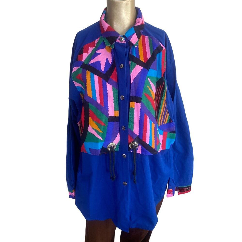 VTG Ozark Mountain Jean Co Southwestern Colorblock Button Down Shirt 20W USA 90s